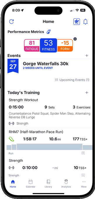 gif of the TrainingPeaks app completing a strength workout