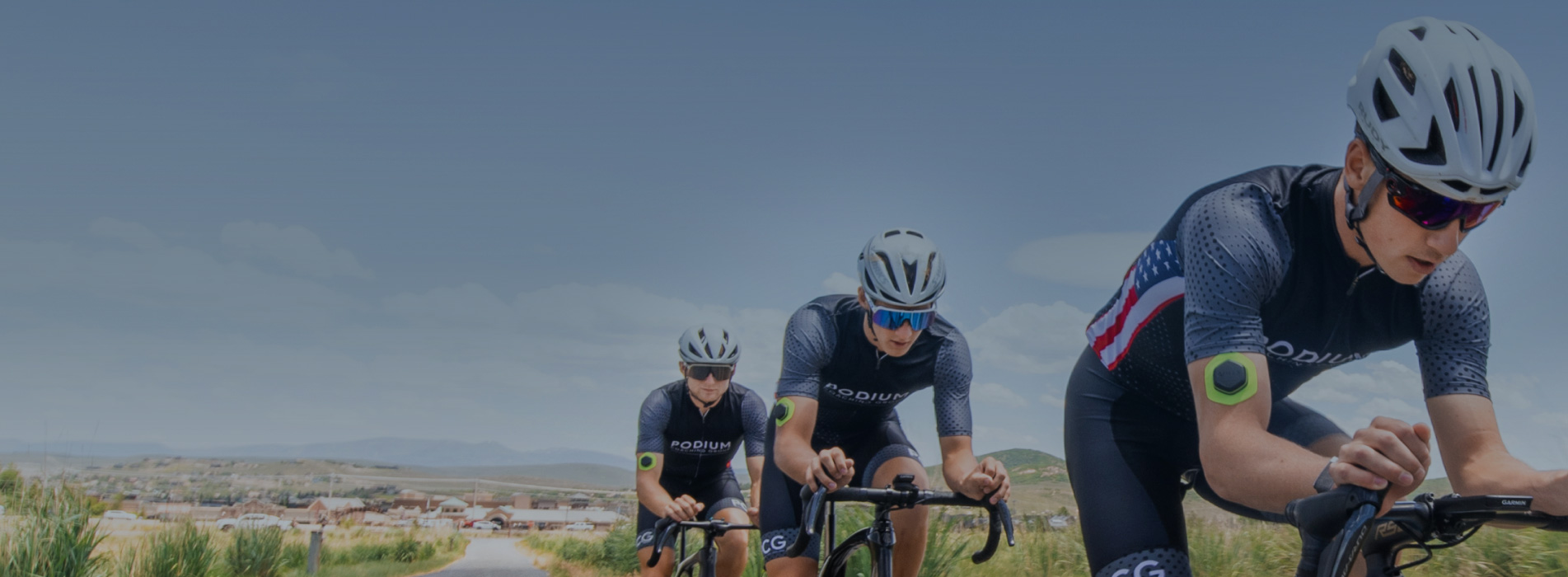 Male Cycling Team Riding In Single File While Wearing Nix Biosensor