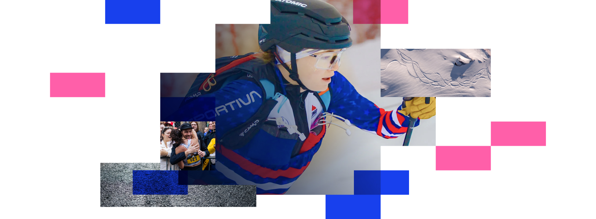 Woman Skimo Athlete Competing With Graphic Overlays And Celebratory Coach Image